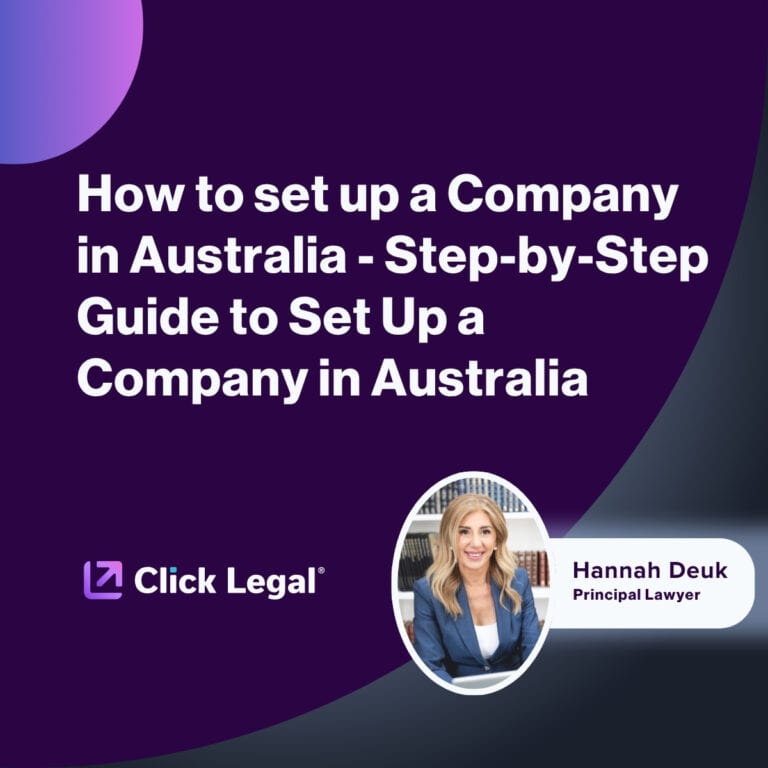Click Legal image: Setting up a company in Australia guide with Hannah Deuk, Principal Lawyer.