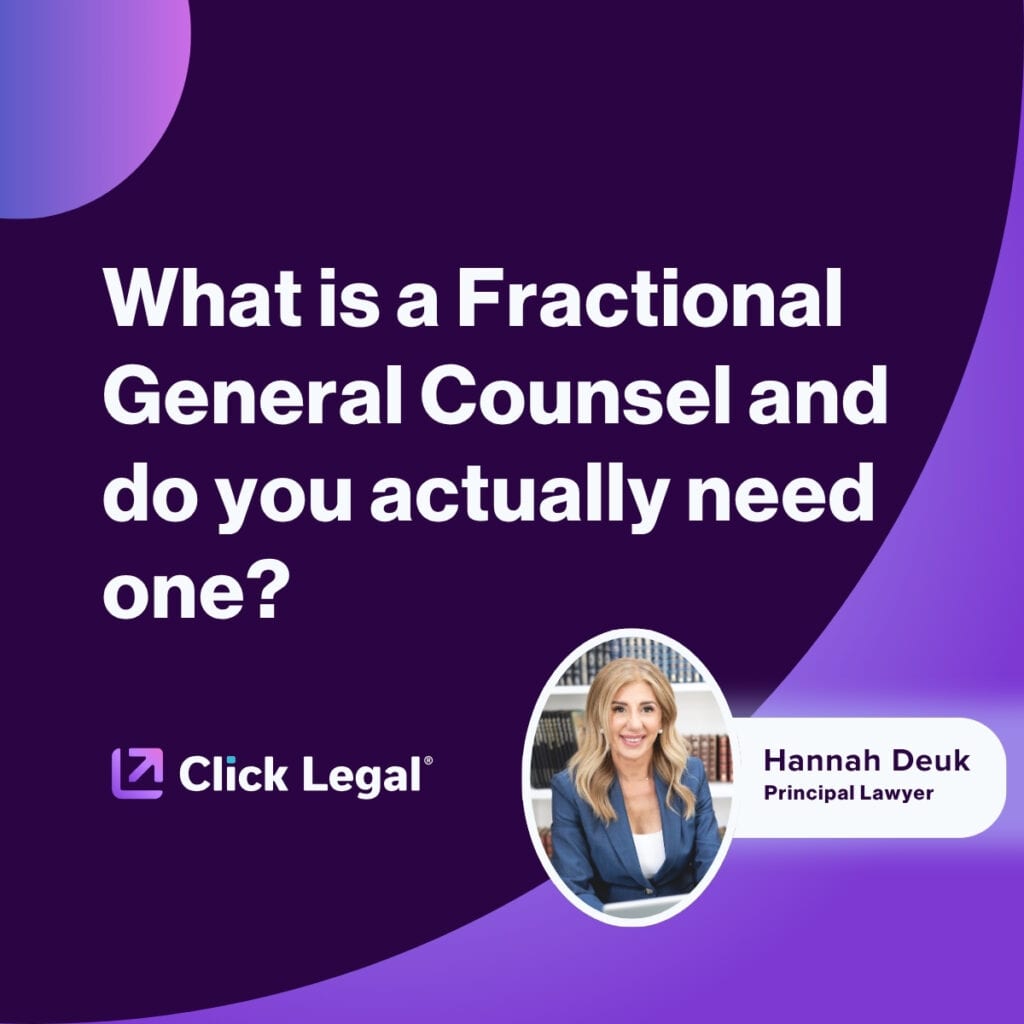 Fractional General Counsel services explained. Hannah Deuk, Principal Lawyer at Click Legal.