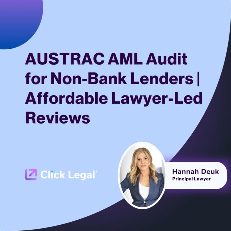 AUSTRAC AML Audit for Non-Bank Lenders ad featuring Hannah Deuk, Principal Lawyer at Click Legal.