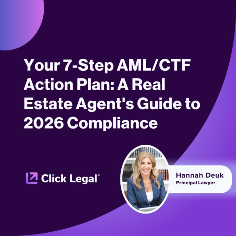 AML/CTF compliance guide for real estate agents, featuring Hannah Deuk, Principal Lawyer at Click Legal.
