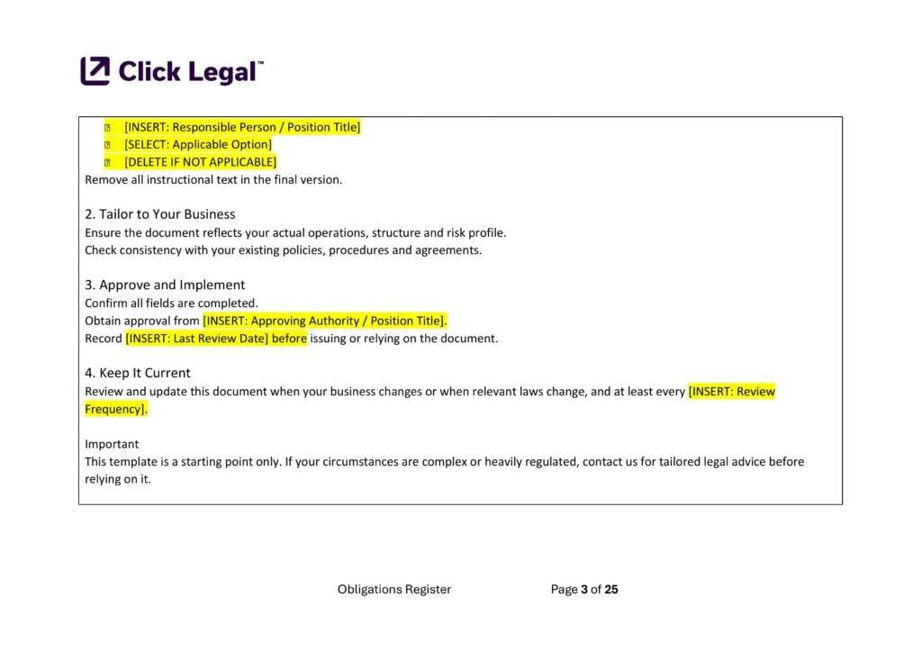 Obligations Register Template - Financial Services (Australia) document excerpt.