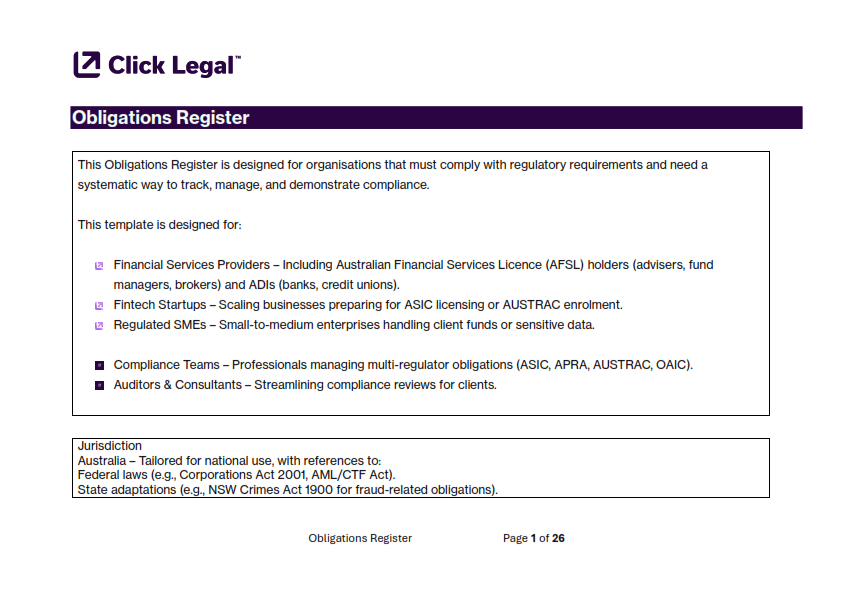 Obligations Register Template - Financial Services (Australia) - Image 2