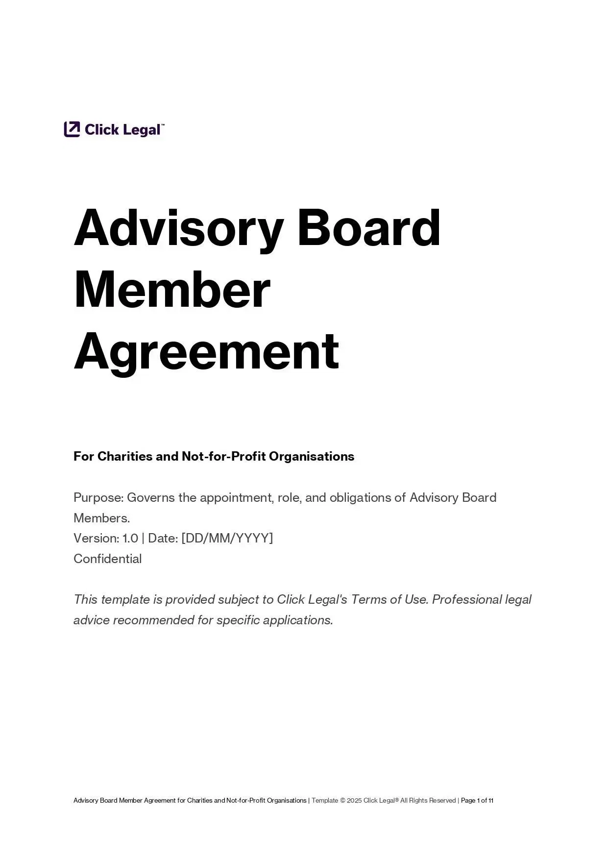Advisory Board Member Agreement Template for Charities & Not-for-Profit Organisations (Australia)