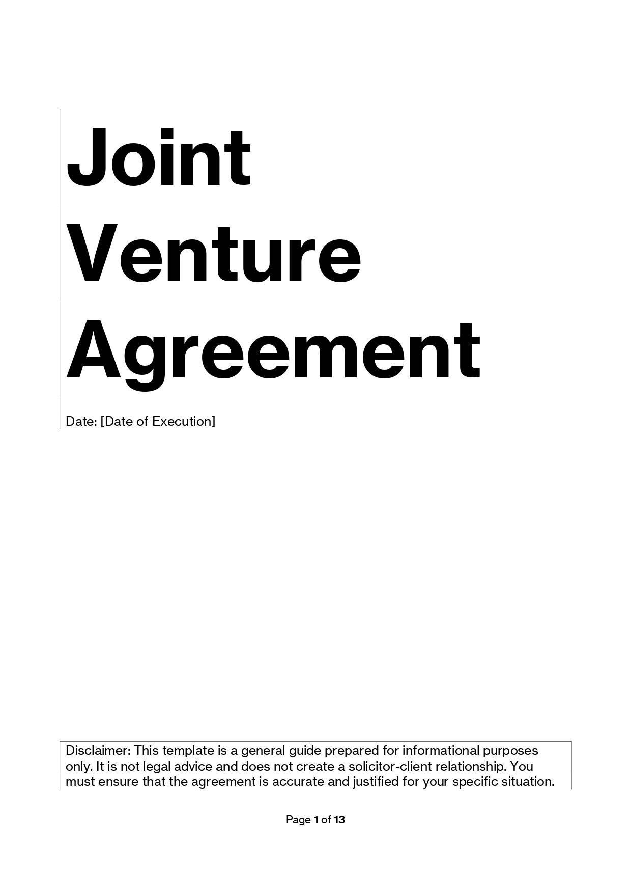 Joint Venture Agreement Template (Australia): Lawyer-drafted, easy to customize, and ready for execution.