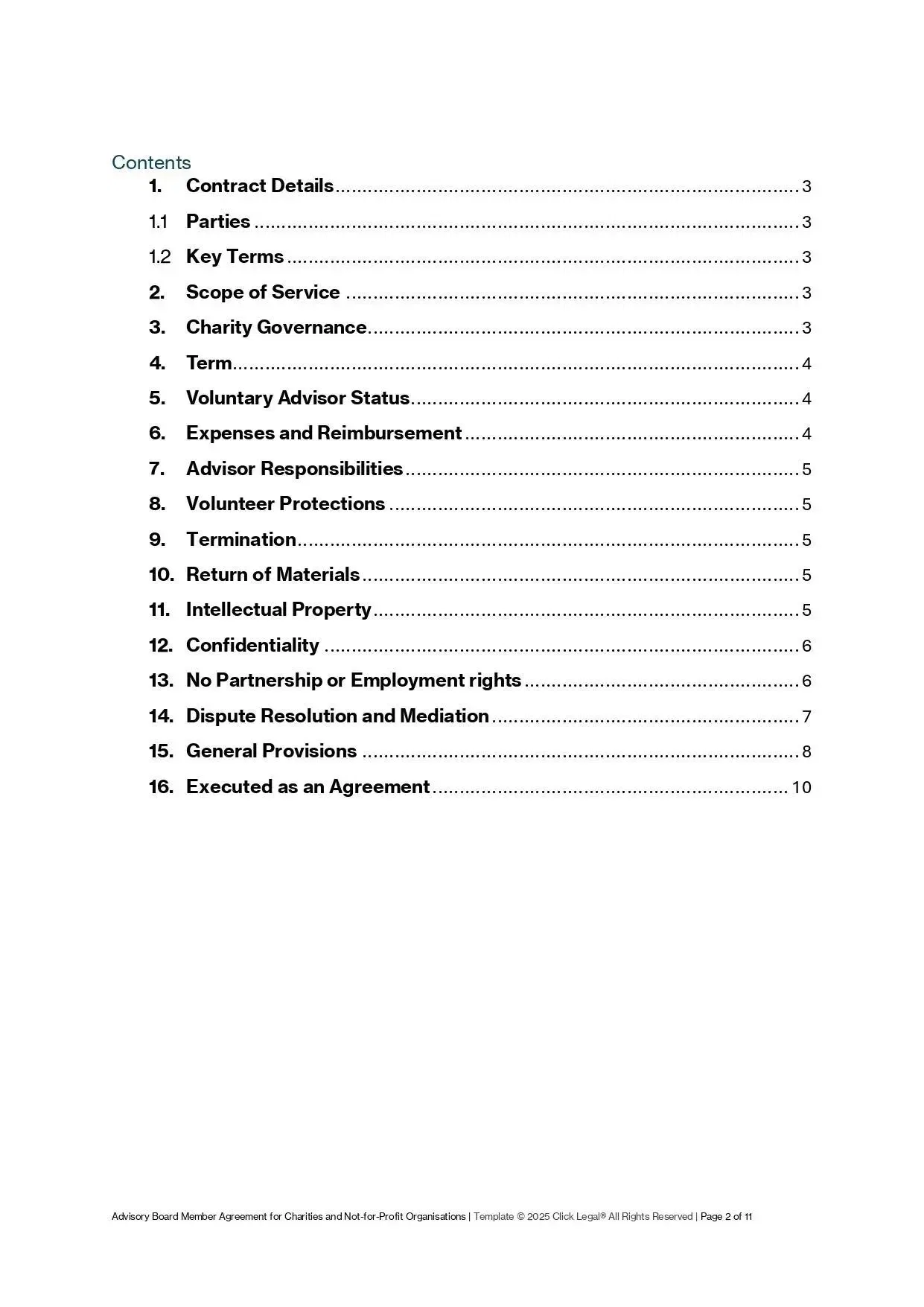Advisory Board Member Agreement Template for Charities and Not-for-Profit Organisations in Australia