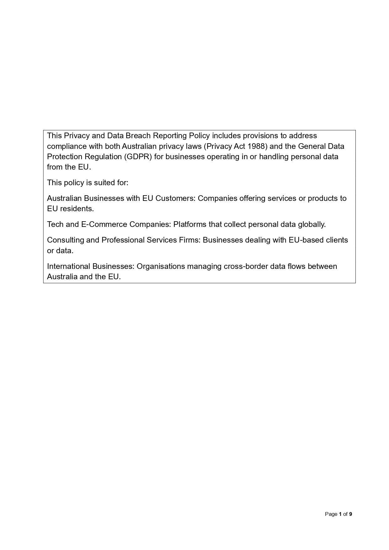 Australian Privacy Policy Template with GDPR Alignment: Addressing Australian privacy laws (Privacy Act 1988) and GDPR.