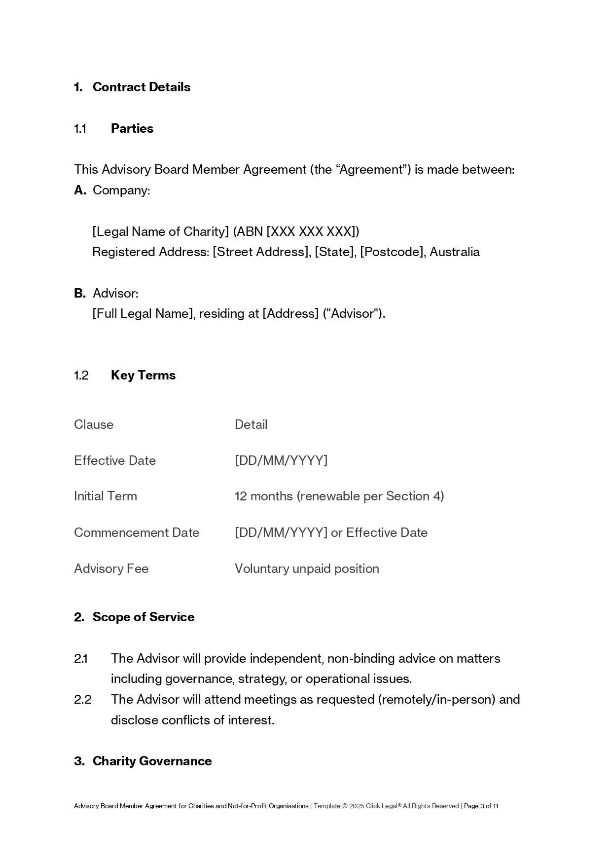 Advisory Board Member Agreement Template: Details for charities & not-for-profit organizations in Australia