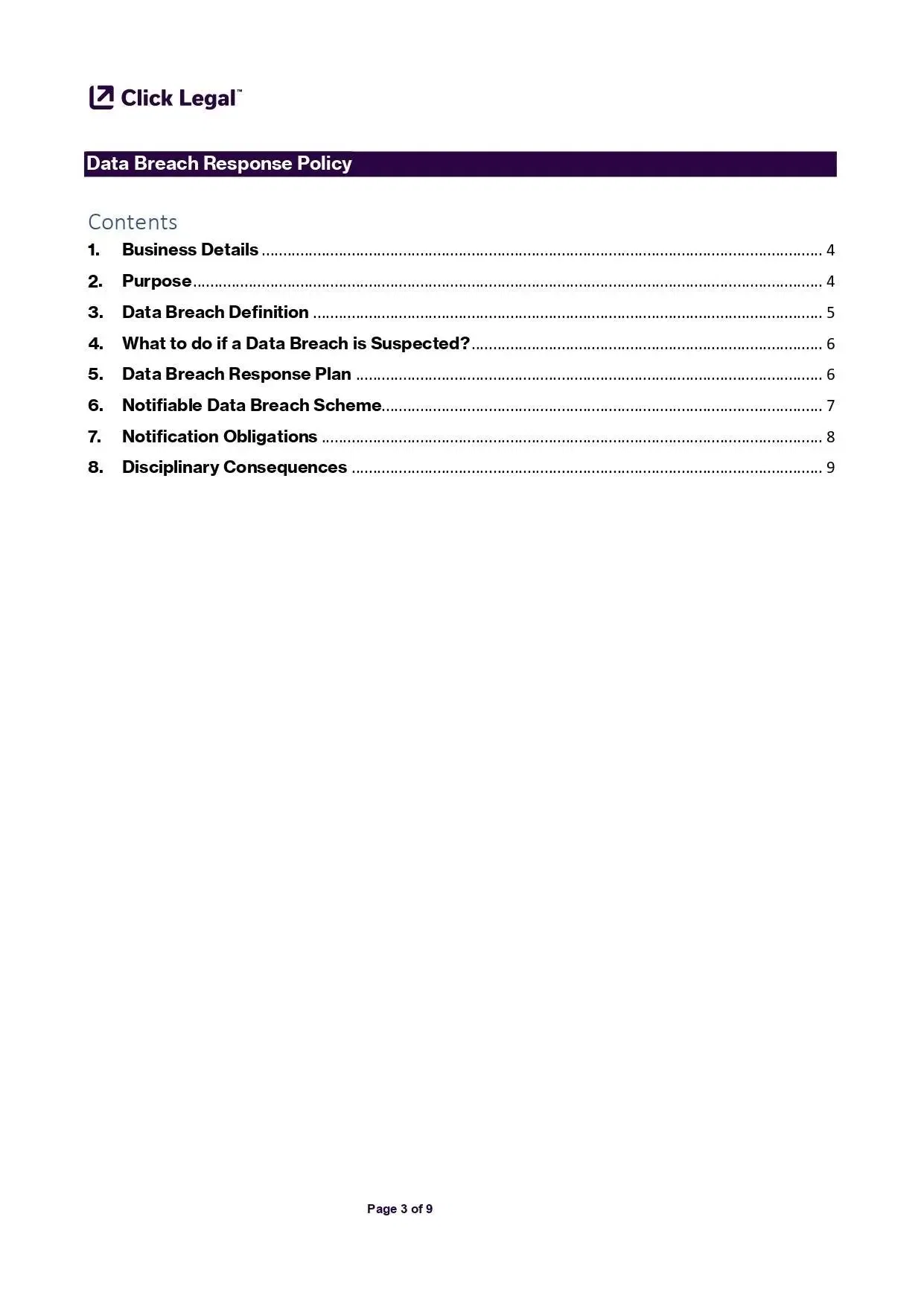 Data Breach Response Policy Template for medium businesses, startups, and financial services, including data breach definitions and notification obligations.