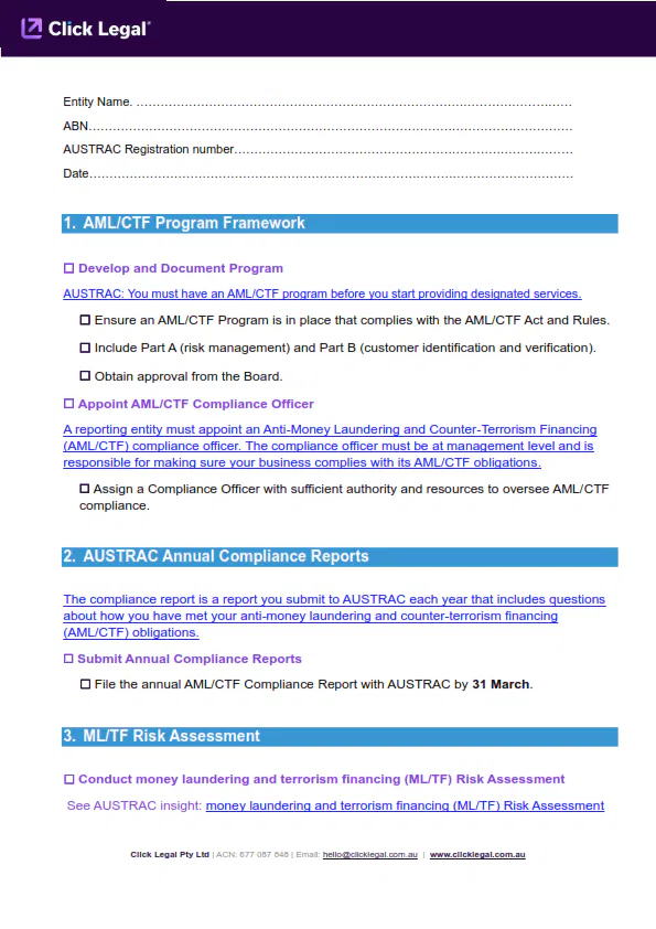 Page 2 Of AML CTF Compliance Checklist By Click Legal