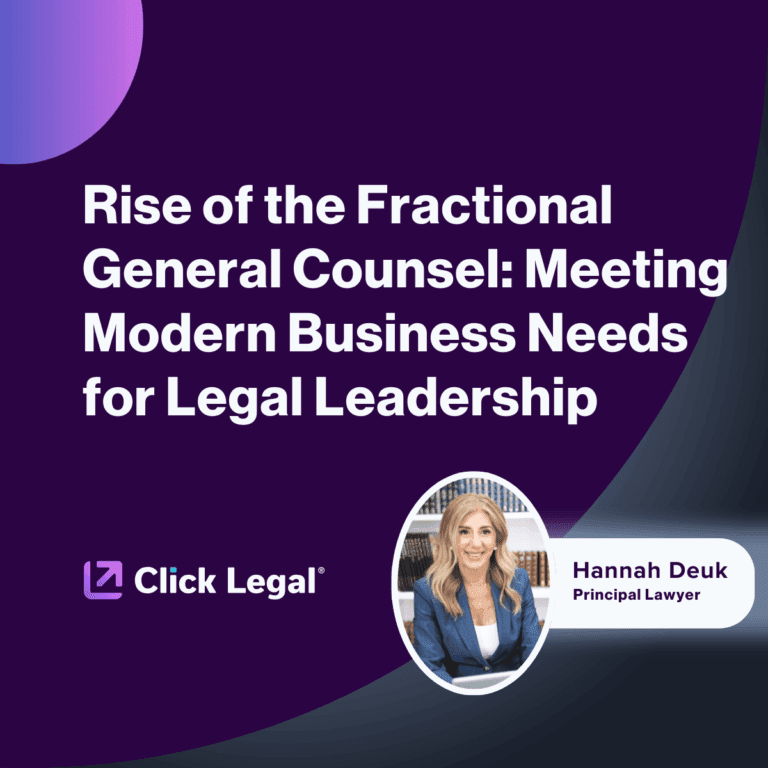 Image promoting fractional general counsel services with Hannah Deuk, Principal Lawyer at Click Legal.