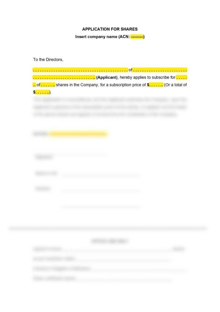 Screenshot Of Application For Shares Template By Click Legal