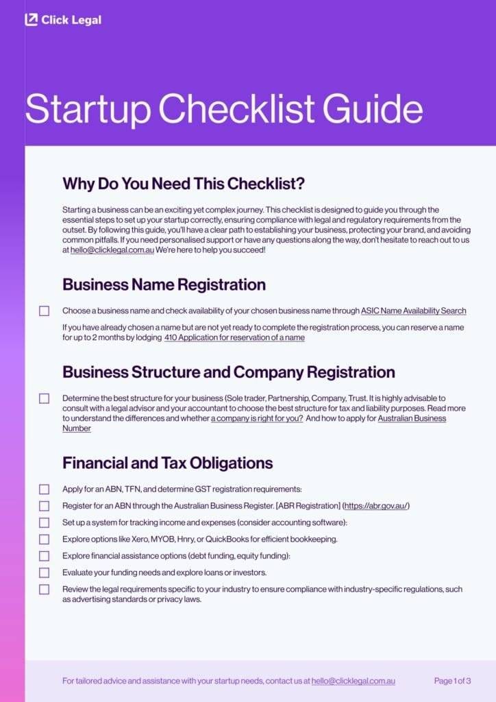 Startup Checklist by Click Legal (page 1)