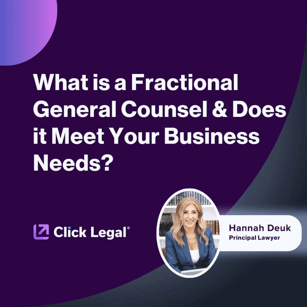 Fractional General Counsel ad featuring Hannah Deuk, Principal Lawyer at Click Legal.