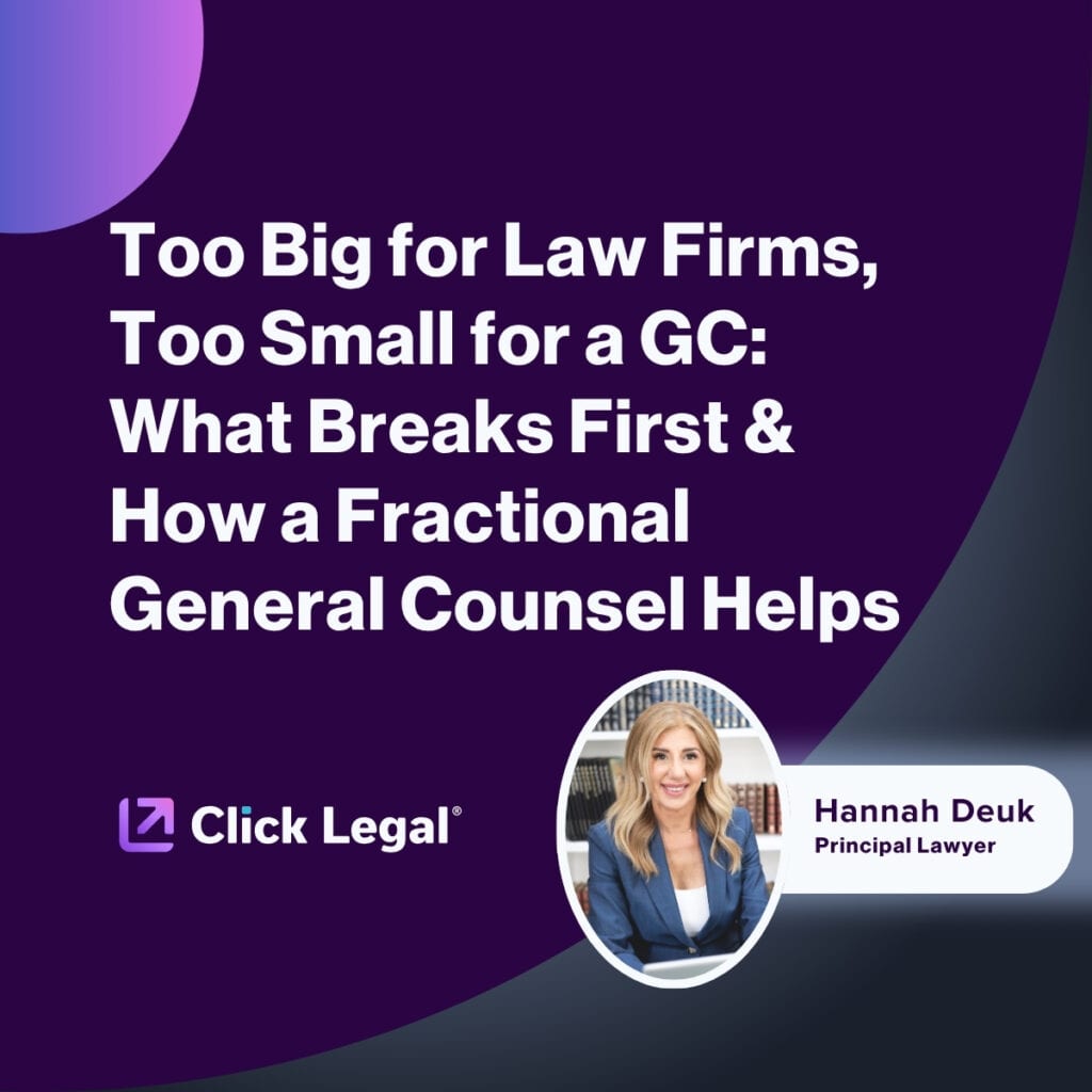 Click Legal ad: Fractional General Counsel services, Hannah Deuk, Principal Lawyer.