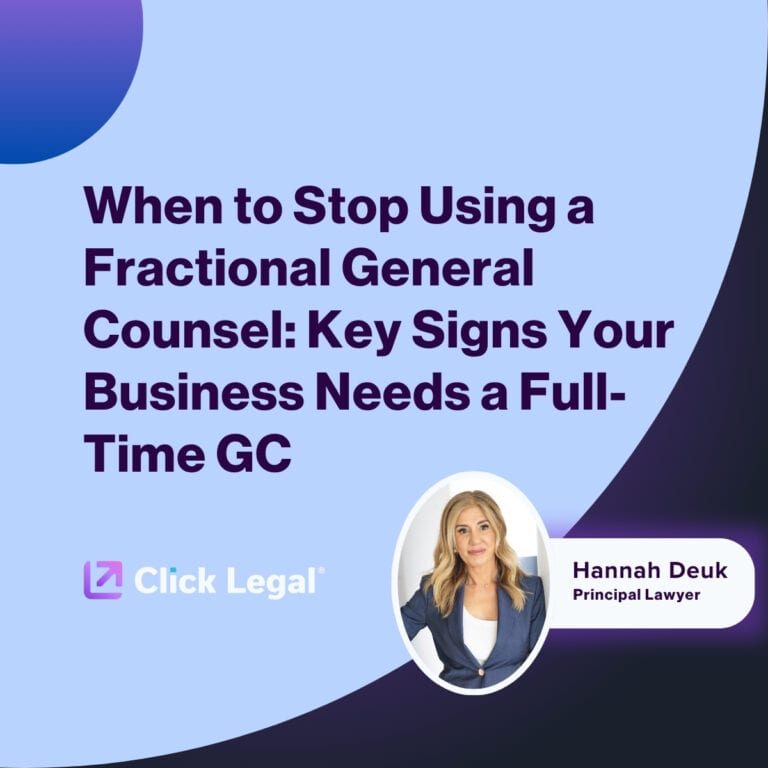 Click Legal graphic: When to stop using a fractional general counsel.