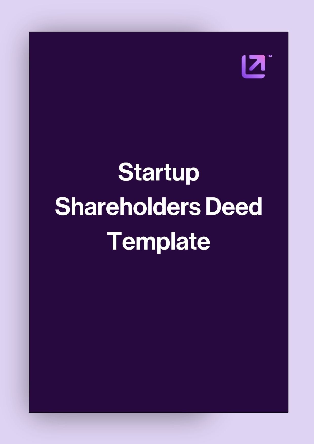 Startup Shareholders Deed Template cover. Purple background with white text.