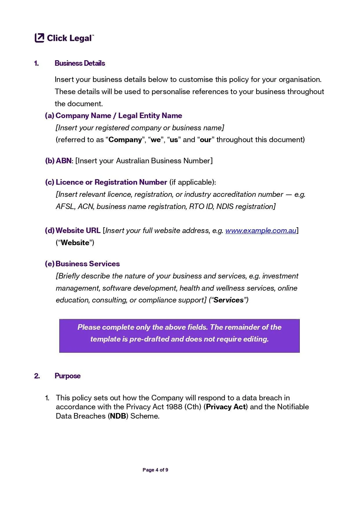 Data Breach Response Policy Template for medium businesses, startups and financial services.