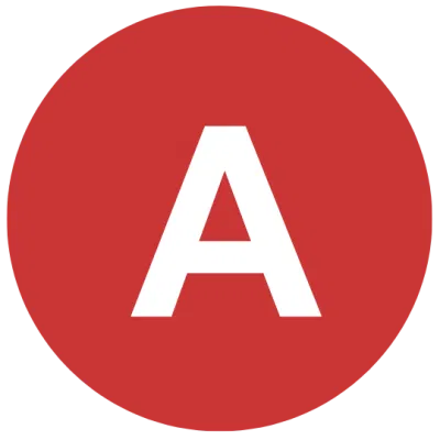 Red circle with white letter A.