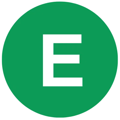 Green circle with a white letter E inside.