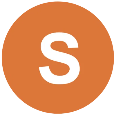Orange circle with a white letter S.